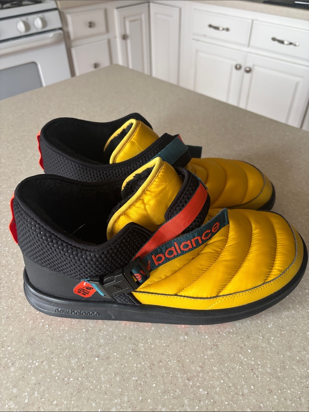 New Balance Mens CRVN MOC Mid Yellow Quilted Slip-On Boots with Black Trim
